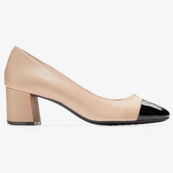 NWOT Sz 7.5 Cole Haan Dawna Grand Pump Nude & Black Patent Toe - Picture 5 of 16